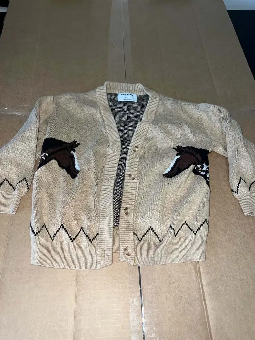 Old Navy Horse Pattern Knit Cardigan Beige Size S (6-7)